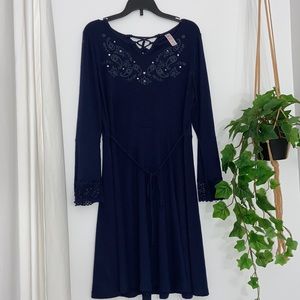 Navy Blue Sparkled Simple Dress